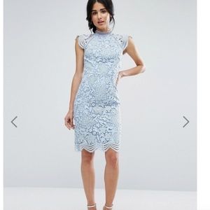 Chi Chi London Scallop Lace Baby Blue Midi Dress